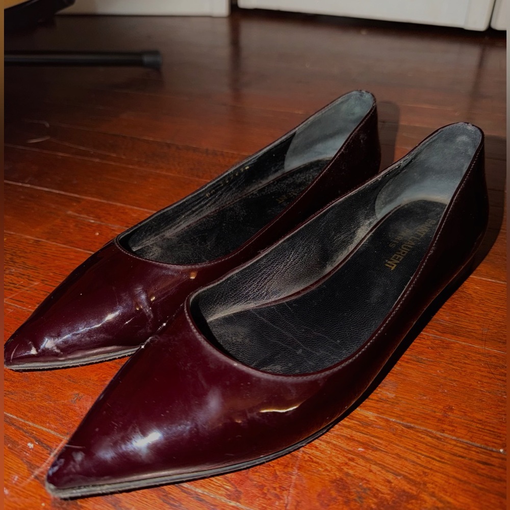 Saint Laurent Burgundy Pointed Flats - Picture 3 of 6